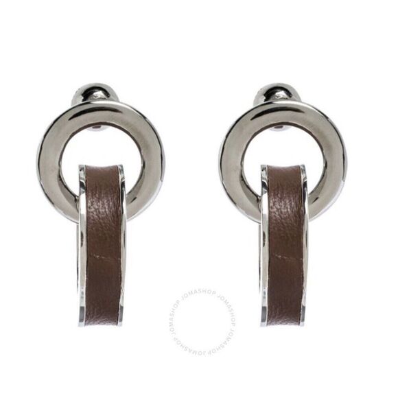 Burberry Double Grommet Leather Earrings Palladio Tan Italy NIB - Picture 1 of 14